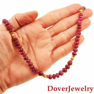 Estate Ruby 14K Yellow Gold Beaded Graduated Necklace 25.  2 Grams NR 5