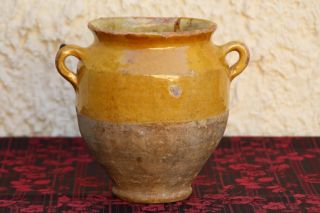 Antique Yellow Glazed French Pottery Confit Pot Provence - France 19 Th C