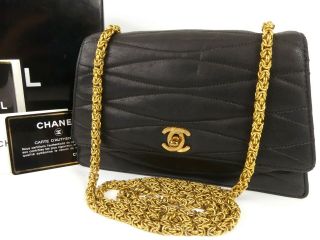 Rk1293 Auth Chanel Vintage Black Lambskin Cc Turn Lock Mini Chain Shoulder Bag