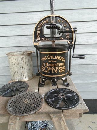 Antique Enterprise Cast Iron Sausage Lard Deer Duck Cider Press 8 Qt Farm Tool