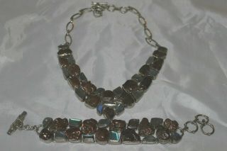 Sterling Silver Mexico Chunky Labradorite Copper Necklace Bracelet Set 270 Gram