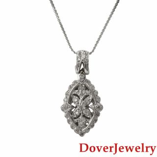 Estate Diamond 14k White Gold Floral Pendant Chain Necklace 6.  2 Grams Nr