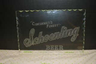 Rare Vintage Cincinnati ' s Finest Schoenling Beer Light Up Etched Glass Bar Sign 12