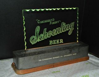 Rare Vintage Cincinnati ' s Finest Schoenling Beer Light Up Etched Glass Bar Sign 3