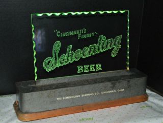 Rare Vintage Cincinnati ' s Finest Schoenling Beer Light Up Etched Glass Bar Sign 4