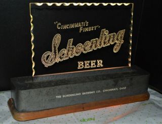 Rare Vintage Cincinnati ' s Finest Schoenling Beer Light Up Etched Glass Bar Sign 5