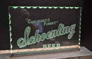 Rare Vintage Cincinnati ' s Finest Schoenling Beer Light Up Etched Glass Bar Sign 6