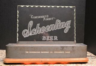 Rare Vintage Cincinnati ' s Finest Schoenling Beer Light Up Etched Glass Bar Sign 7