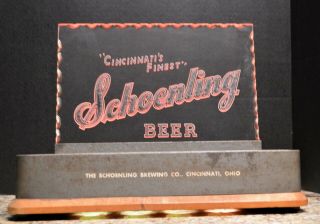 Rare Vintage Cincinnati ' s Finest Schoenling Beer Light Up Etched Glass Bar Sign 8