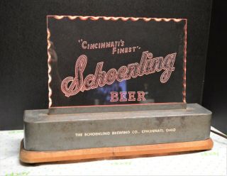 Rare Vintage Cincinnati ' s Finest Schoenling Beer Light Up Etched Glass Bar Sign 9