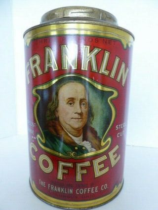Rare Franklin 3 Coffee Tin With Lid