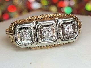 Antique 14k Gold Diamond Ring Band Wedding Anniversary Victorian Edwardian