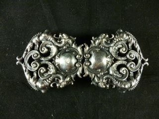 William B.  Kerr Griffen/dragon Repousse Art Nouveau Sterling Silver Belt Buckle