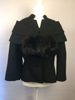 Vintage 1950’s Lilli Ann Black With Mink Fur Accent Jacket/ Blazer