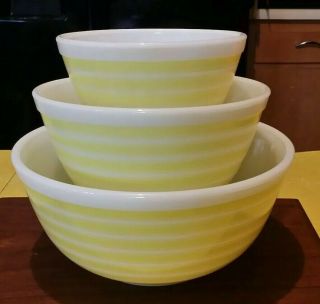 Htf Vintage Pyrex Yellow Stripes Mixing Bowl Set