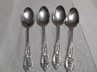 Set Of 4 Wallace Rose Point Sterling Silver 7 1/8 " Oval Dessert Spoons No Mono