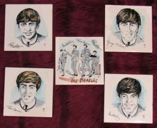 Full Set Of 5 Dorincourt The Beatles Wall Tiles Rare (remco Bobbin)