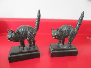Rare Antique - Holloween - Black Cat - Bookends Signed Pomeian Bronze