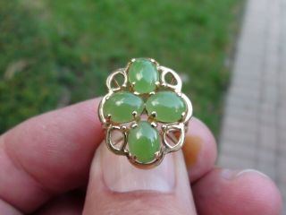 Vintage 14kt Yellow Gold 4 Jade Stone Cocktail Ring