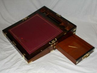 LARGE ANTIQUE VICTORIAN WALNUT & BRASS MILITARY CAMPAIGN STYLE WRITING SLOPE BOX 2