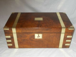 LARGE ANTIQUE VICTORIAN WALNUT & BRASS MILITARY CAMPAIGN STYLE WRITING SLOPE BOX 3