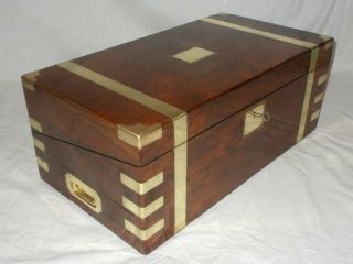 LARGE ANTIQUE VICTORIAN WALNUT & BRASS MILITARY CAMPAIGN STYLE WRITING SLOPE BOX 6
