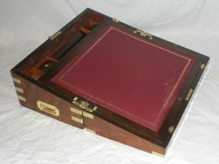 LARGE ANTIQUE VICTORIAN WALNUT & BRASS MILITARY CAMPAIGN STYLE WRITING SLOPE BOX 7