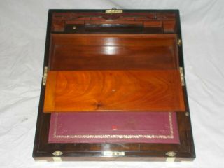 LARGE ANTIQUE VICTORIAN WALNUT & BRASS MILITARY CAMPAIGN STYLE WRITING SLOPE BOX 9