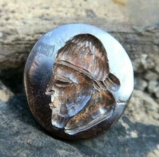 Antique Roman Intaglio Side Face Man W Beard&ancient Hairstyle Garnet Stamp Bead