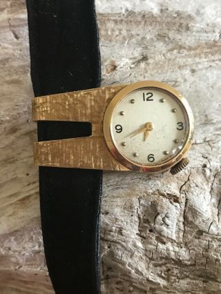 Vintage Woman’s Gold Watch,  Black Strap