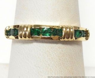 Channel Set Natural Emerald 14k Gold Ring Ladies Vintage Band Large Size 9