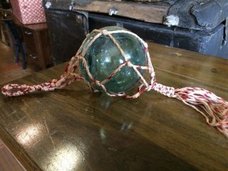 Vintage Antique Hand Blown Japanese Fish Ball In Net Beach Home Decor