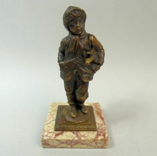 Antique Bronze Boy Violinist Figure Signed P.  Tereszczuk C.  1910