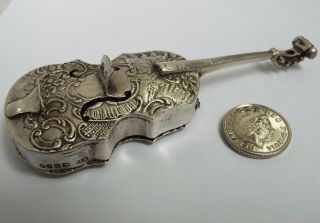 Rare English Antique 1897 Solid Sterling Silver Novelty Violin Table Box