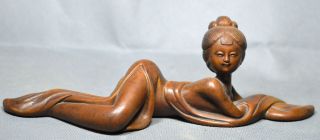 China Collectable Handwork Old Boxwood Carve Sexy Classical Belle Noble Statue