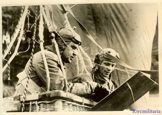 Press Photo: Rare Wehrmacht Observers In Observation Balloon; 1940