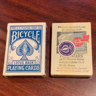 Vintage Bicycle Lotus Back Playing Cards W/ Box 808 Blue C.  1930s