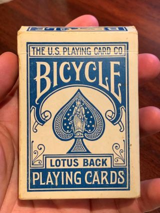 Vintage BICYCLE LOTUS BACK PLAYING CARDS w/ Box 808 BLUE c.  1930s 7