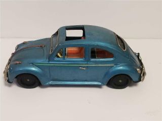 Vintage Tin Litho Blue Vw Volkswagen Beetle Toy Made In Japan Bandai? As - Is