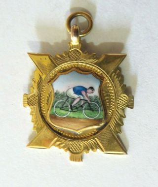 Vintage 9ct Gold & Enamel Cycling Pocket Watch Chain Fob