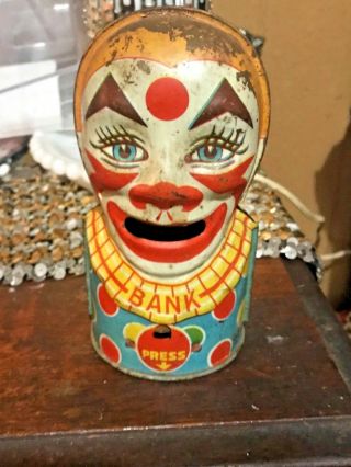 J.  Chein & Co.  - Vintage Tin Toy Clown Bank