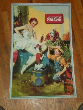 Rare 1936 Coca - Cola Cardboard Sign W/ Clown And Ballerina