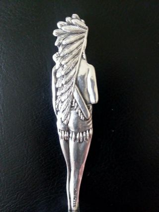 Antique Sterling Silver Souvenir Spoon Full INDIAN Handle Hotel Alvarado NM 3