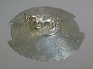 Fine Antique Victorian Hallmarked Sterling Silver Butter Dish Lid Cow Knop 1843