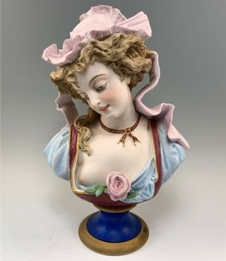 Grand 19 " Antique French Bisque Bust Woman In Bonnet By Hector Lemaire 1883 - 1885