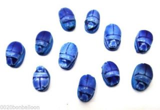 9 Egyptian Faience Scarab Carved Hieroglyph Beads Xxs Lux Pendant Stone (205)