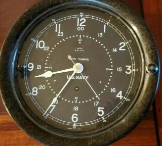 Wwii Us Navy Seth Thomas Ships Clock 8.  5 " Black Dial Chelsea Key Dated 7 - 43