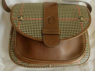 Vintage Mark Cross Classic Herringbone Plaid Leather Shoulder Bag