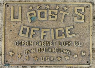 Antique Us Post Office Brass Plate Corbin Cabinet Lock Co.  38 Mail Sorting Vtg