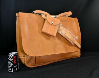 Vintage Bona Allen Lg 1958 Us Postal Mail Bag British Tan Leather With Pouch